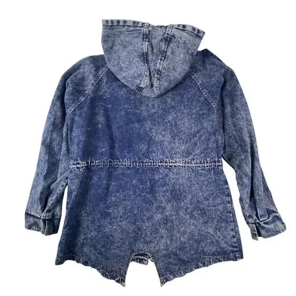 Vintage 90s Hooded Denim Jacket M/L | Stonewash Snap Front Festival Jacket Layer - Picture 6 of 16